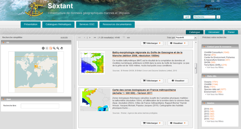 Le catalogue du portail Sextant